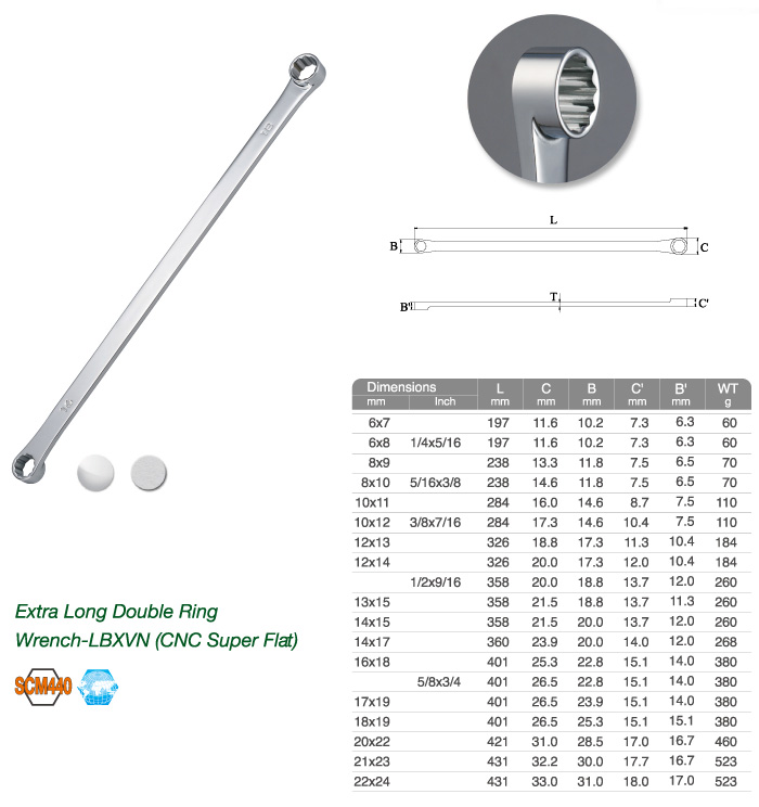 Extra Long Double Ring Wrench-LBXVN (CNC Super Flat)